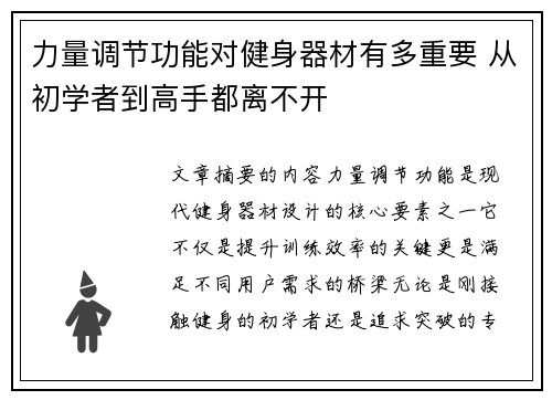 力量调节功能对健身器材有多重要 从初学者到高手都离不开