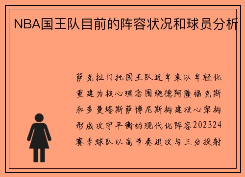 NBA国王队目前的阵容状况和球员分析